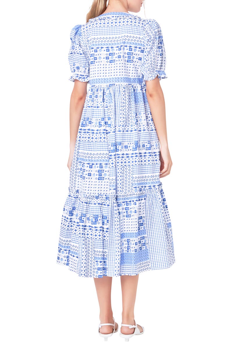 English Factory Patchwork Print Tiered Cotton Midi Dress, Alternate, color,