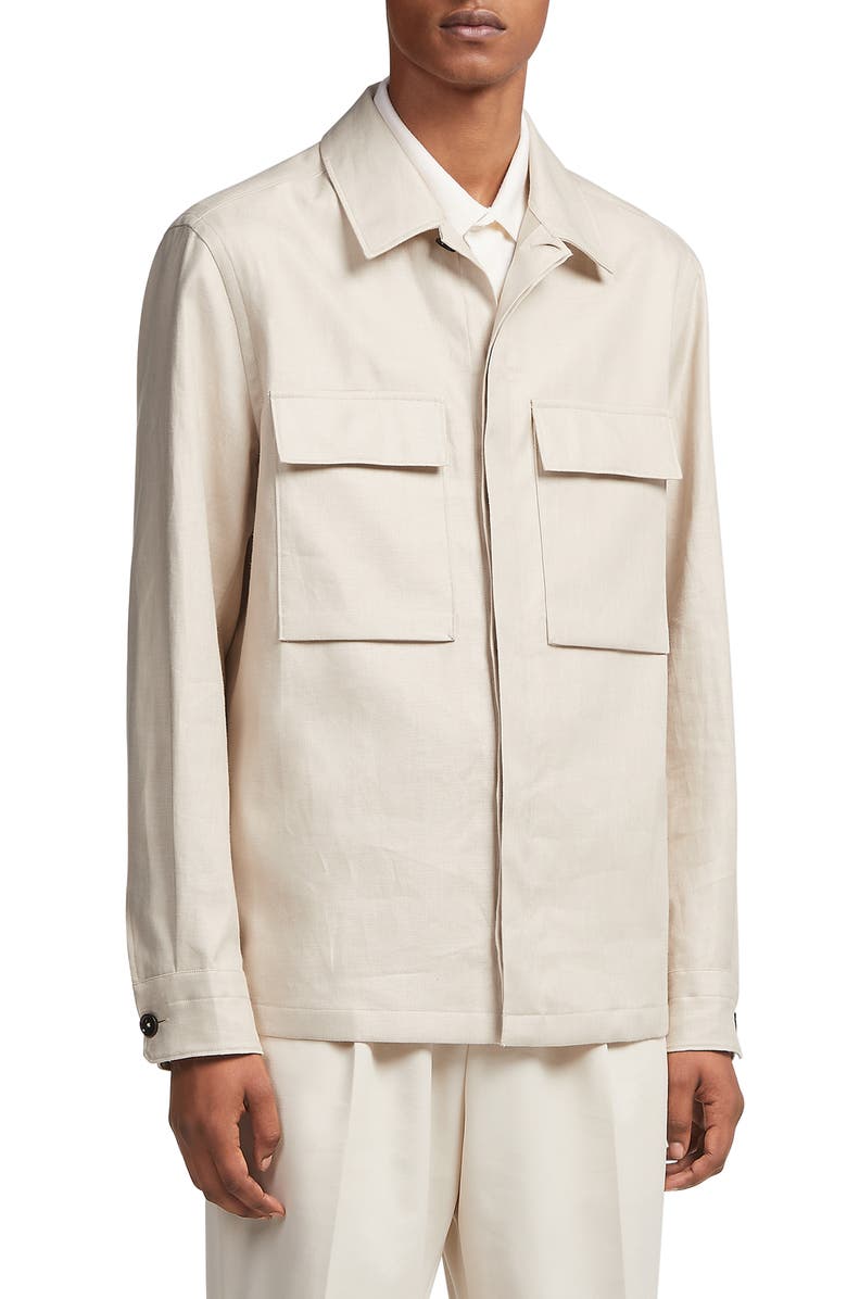 ZEGNA Double Layer Linen Twill Overshirt, Main, color, 