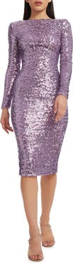 Dress the Population Emery Long Sleeve Sequin Cocktail Midi Dress