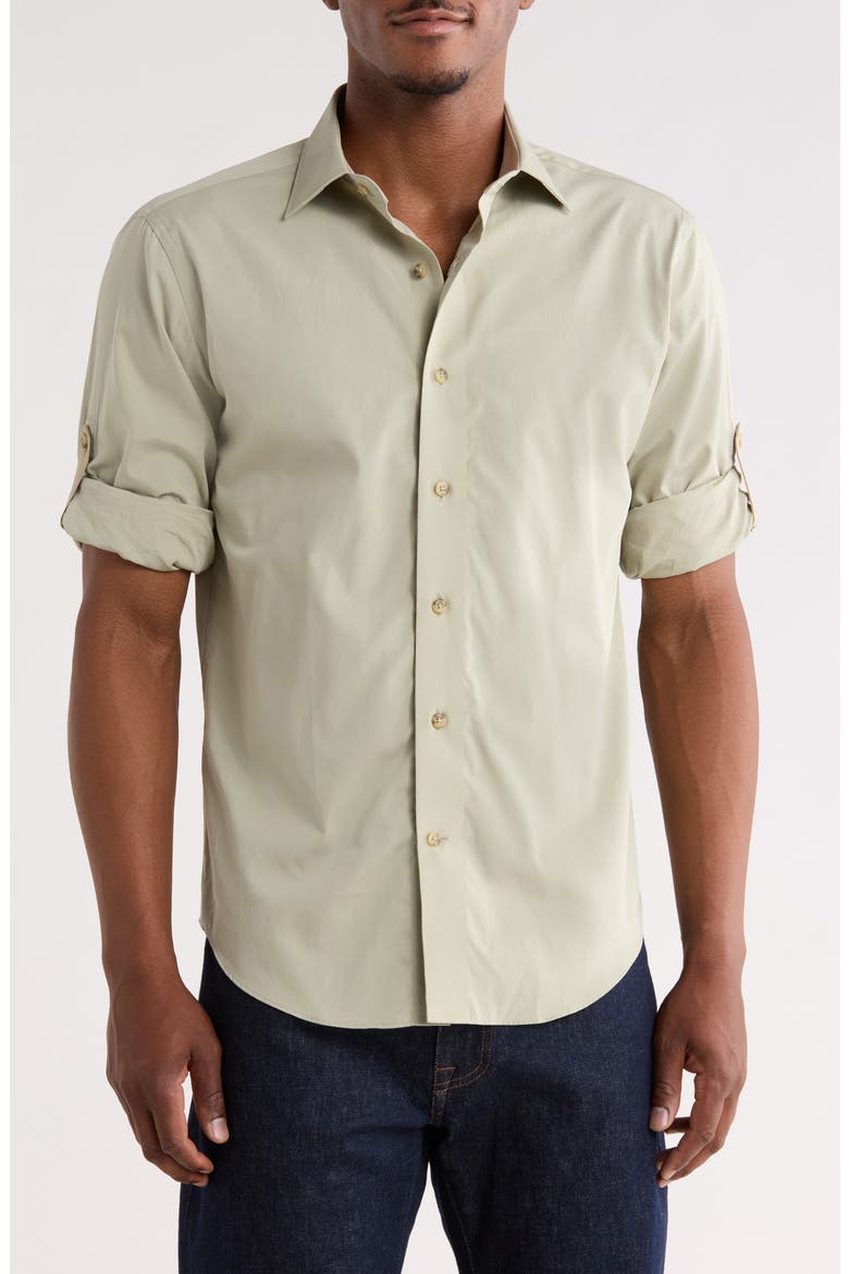 Trim Fit Cotton Dress Shirt, Main, color, OLIVE