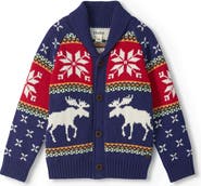Hatley Kids' Holiday Moose Shawl Collar Cardigan