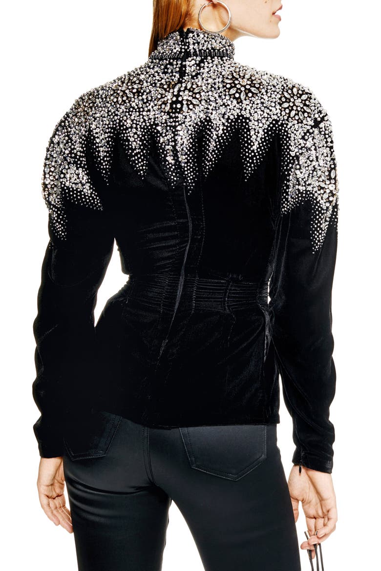 Embellished Mock Neck Top, Alternate, color, BLACK MULTI