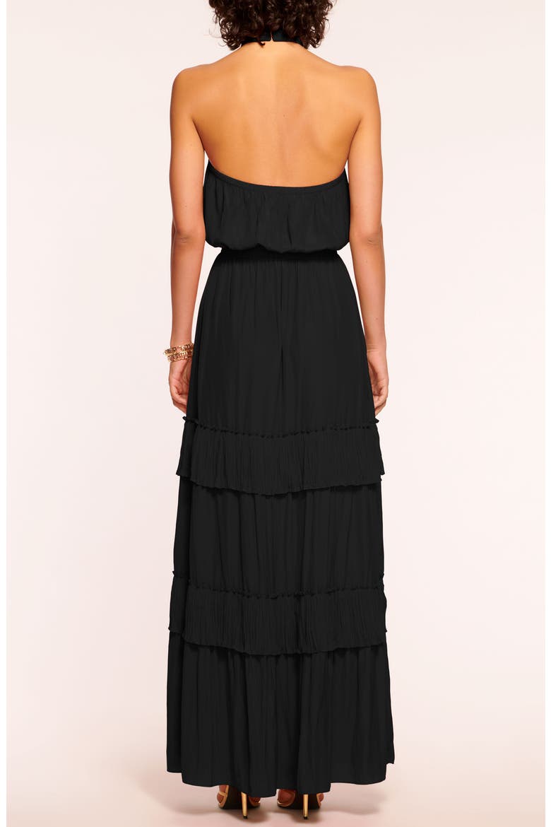 Genevieve Halter Neck Tiered Maxi Dress, Alternate, color, BLACK