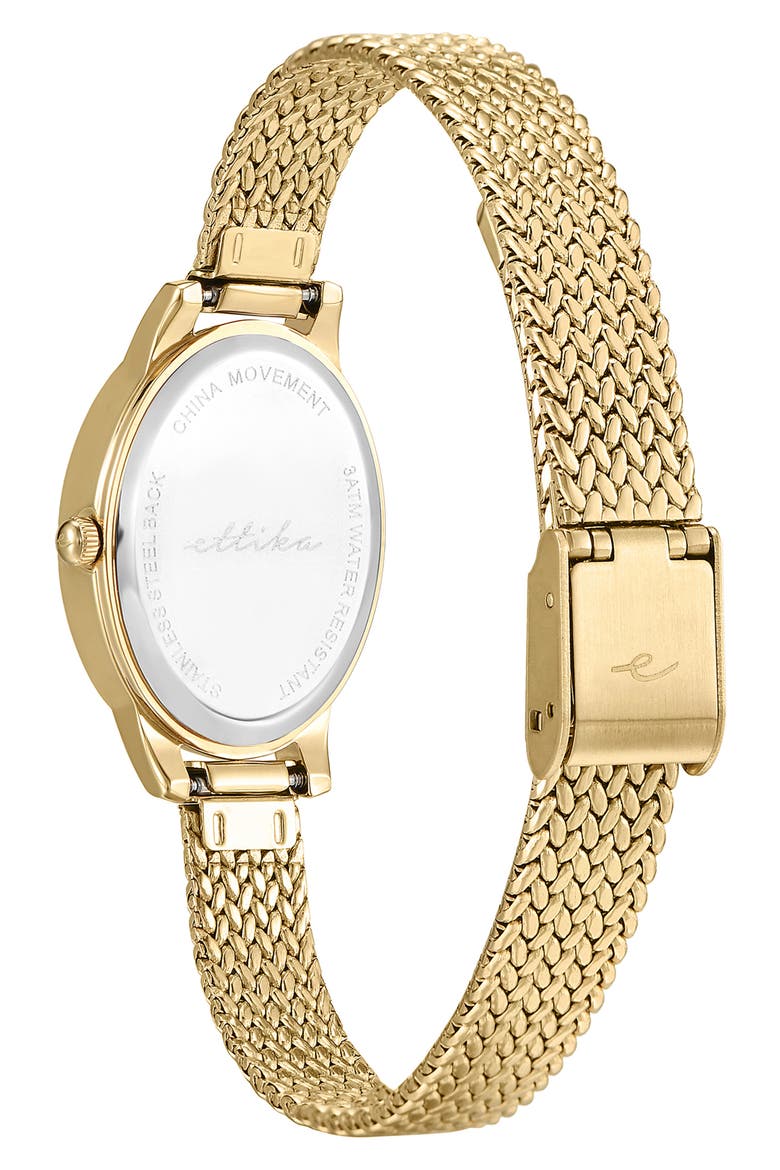 Oval Face Mesh Strap Watch, Alternate, color, BLACK AND GOLD