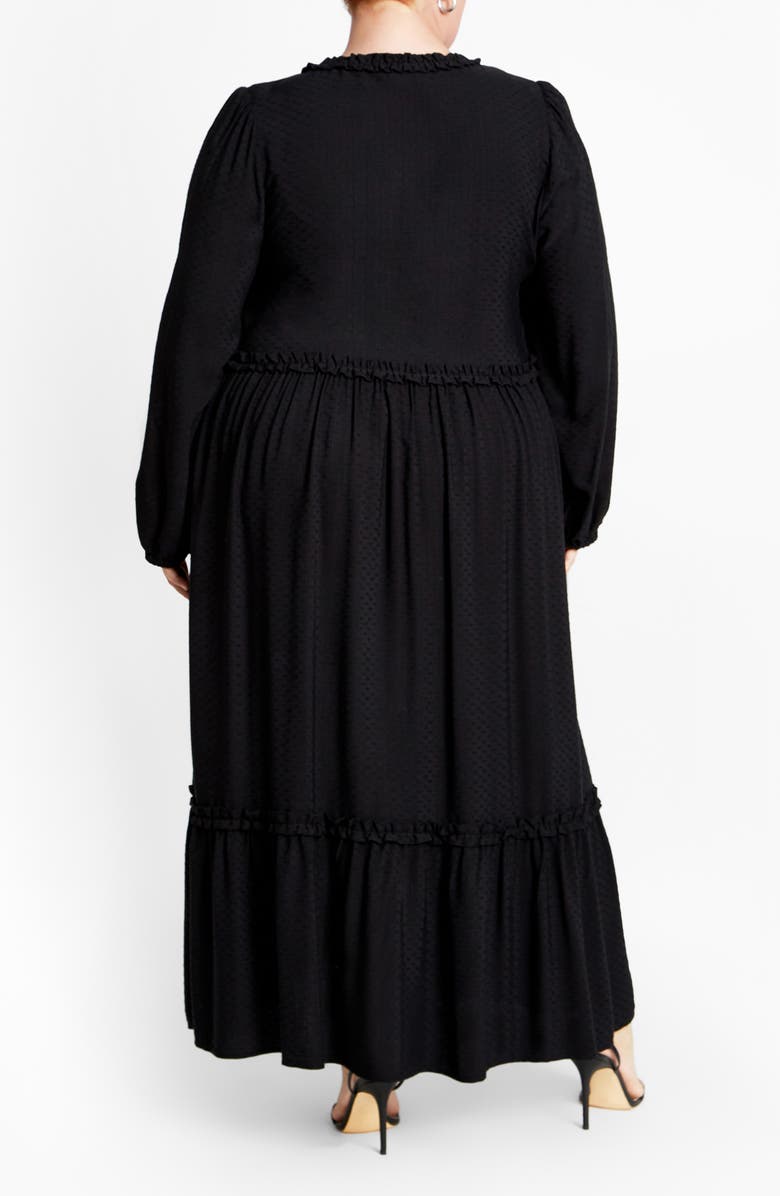 City Chic Journey Ruffle Long Sleeve Maxi Dress, Alternate, color, Black