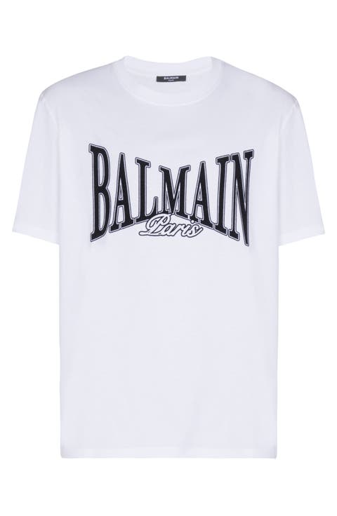 Short-sleeved T-shirt with flocked Balmain College print
