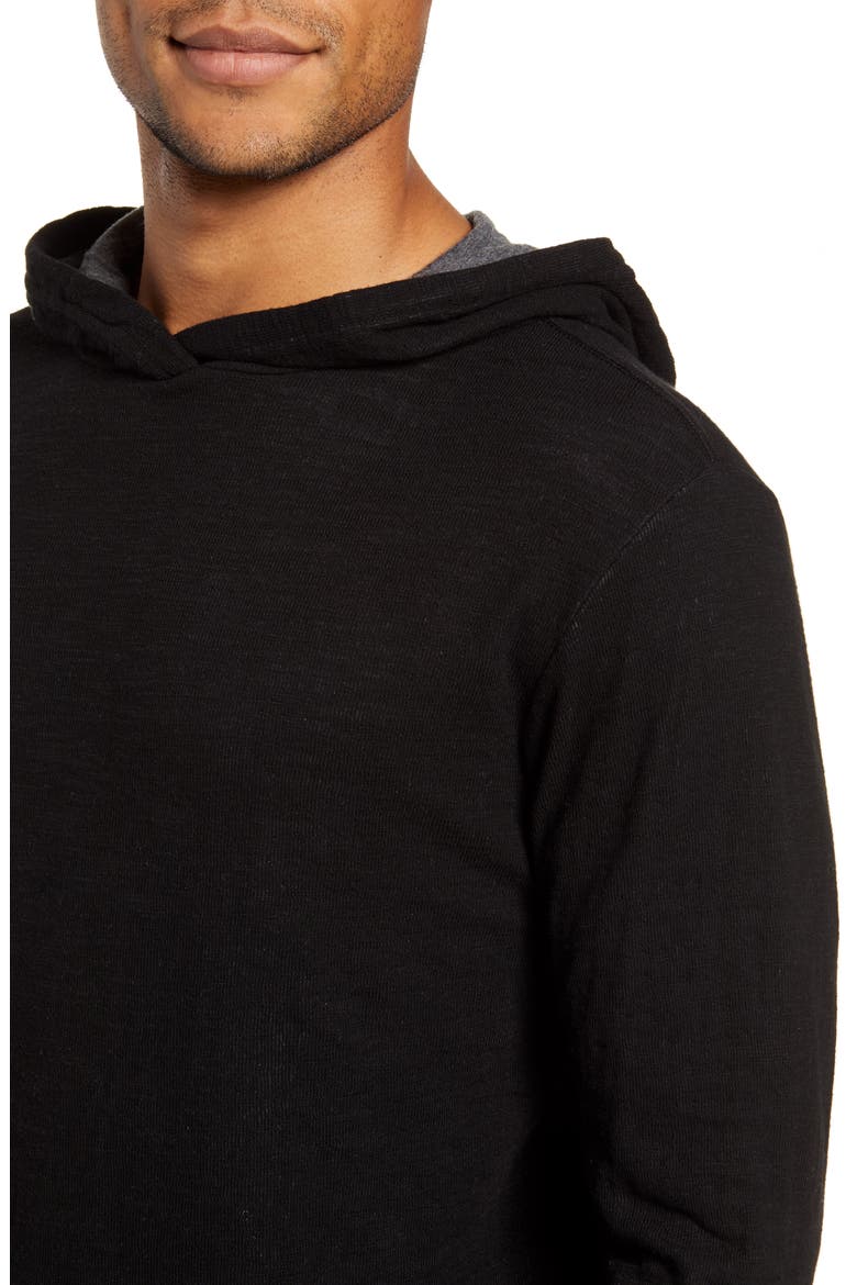 Double Layer Scallop Hoodie, Alternate, color, BLACK