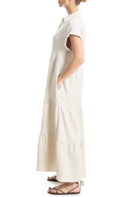 Max Studio Short Sleeve Tiered Maxi Shirtdress In Brown