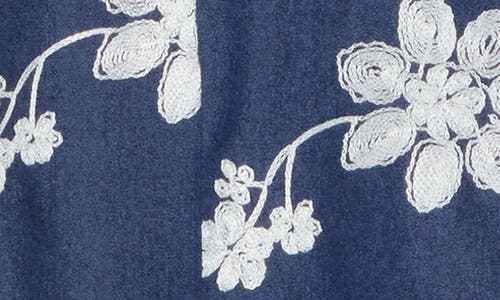 By Design Romina Floral Embroidered Short Sleeve Shirtdress In Dark Chambray/gardenia