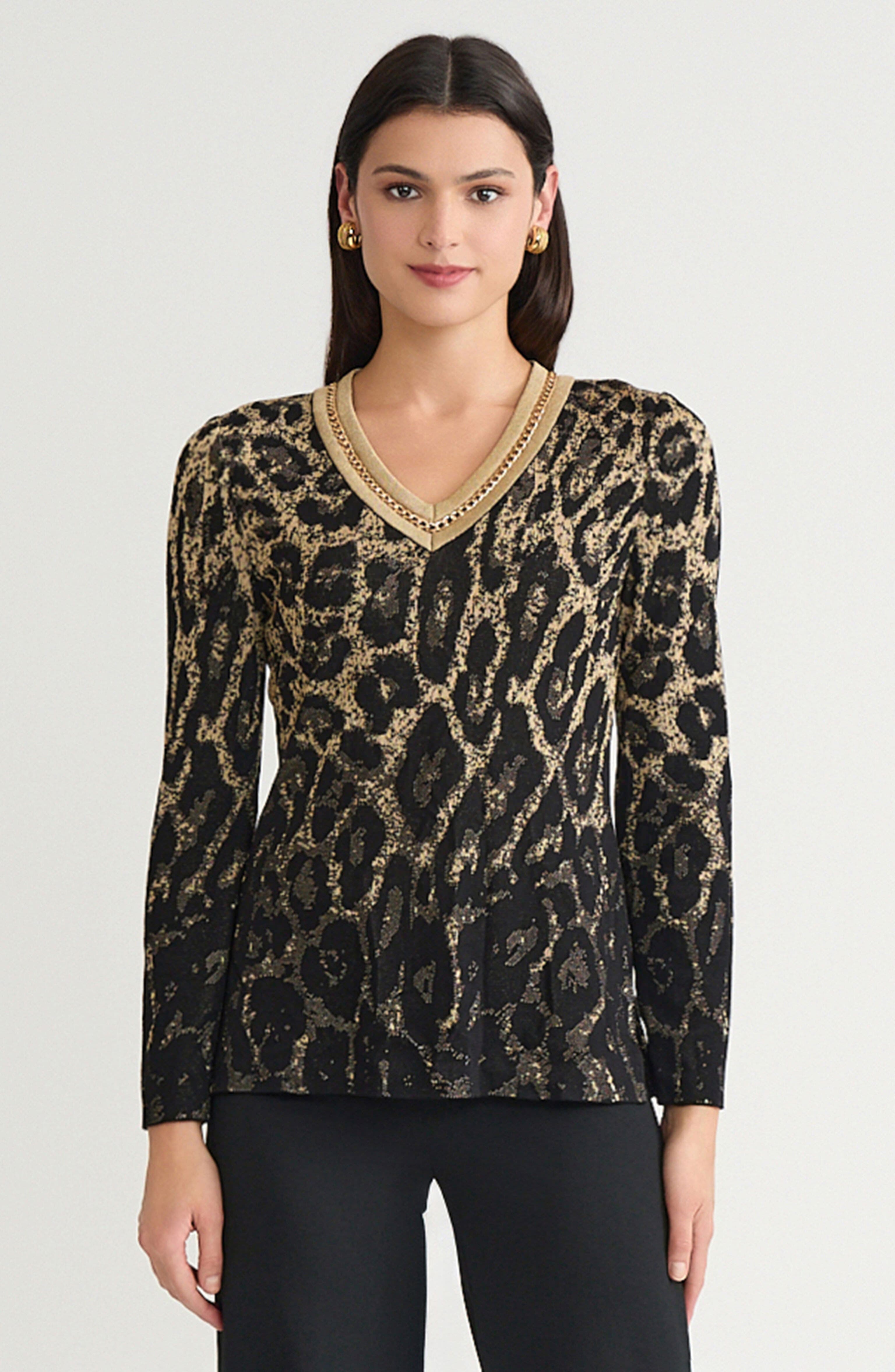 Lurex Leopard Print Jacquard Soft Knit Tunic