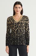 Ming Wang Lurex Leopard Print Jacquard Soft Knit Tunic