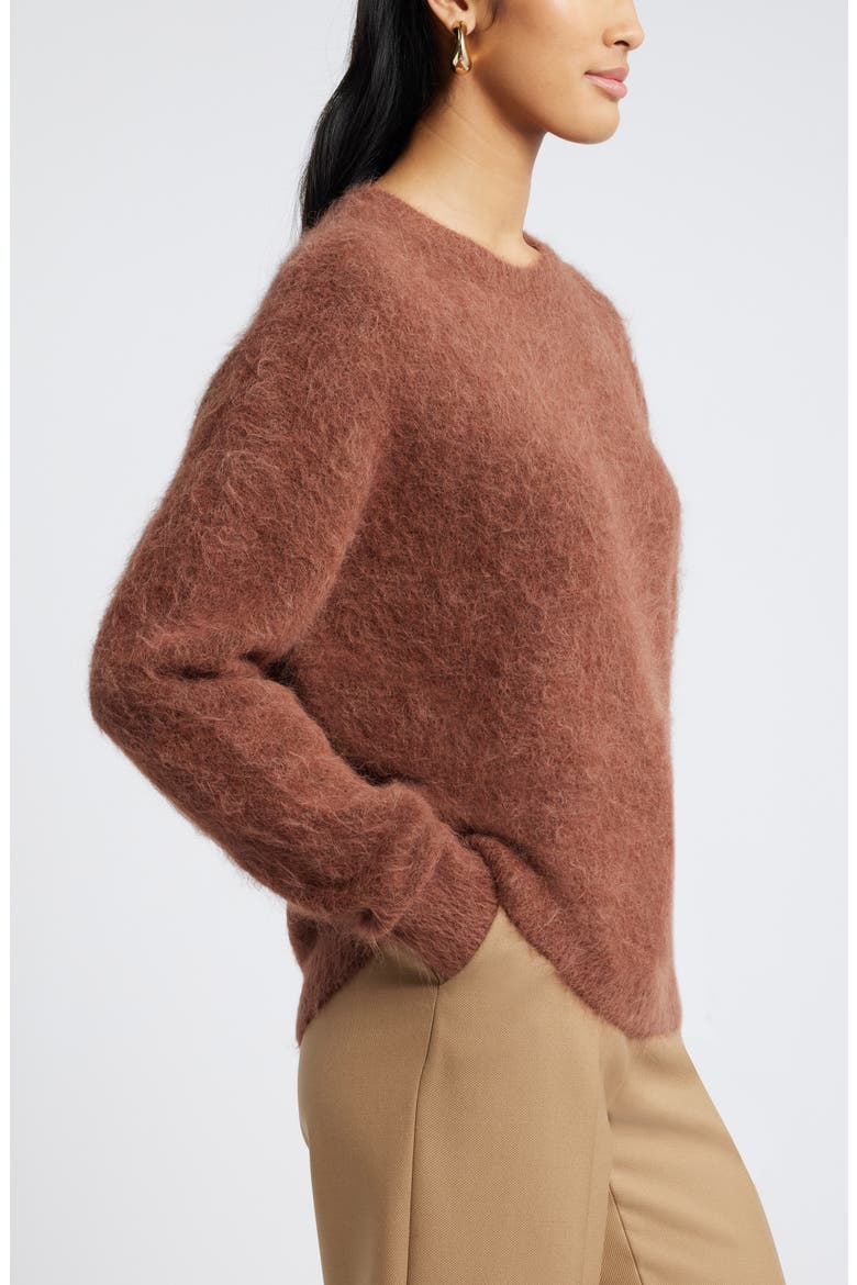 Fuzzy Textured Alpaca Blend Crewneck Sweater, Alternate, color, BROWN BRUNETTE
