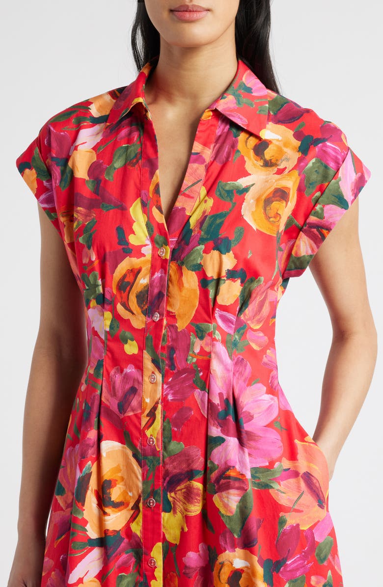Julia Jordan Floral Stretch Cotton Midi Shirtdress, Alternate, color,