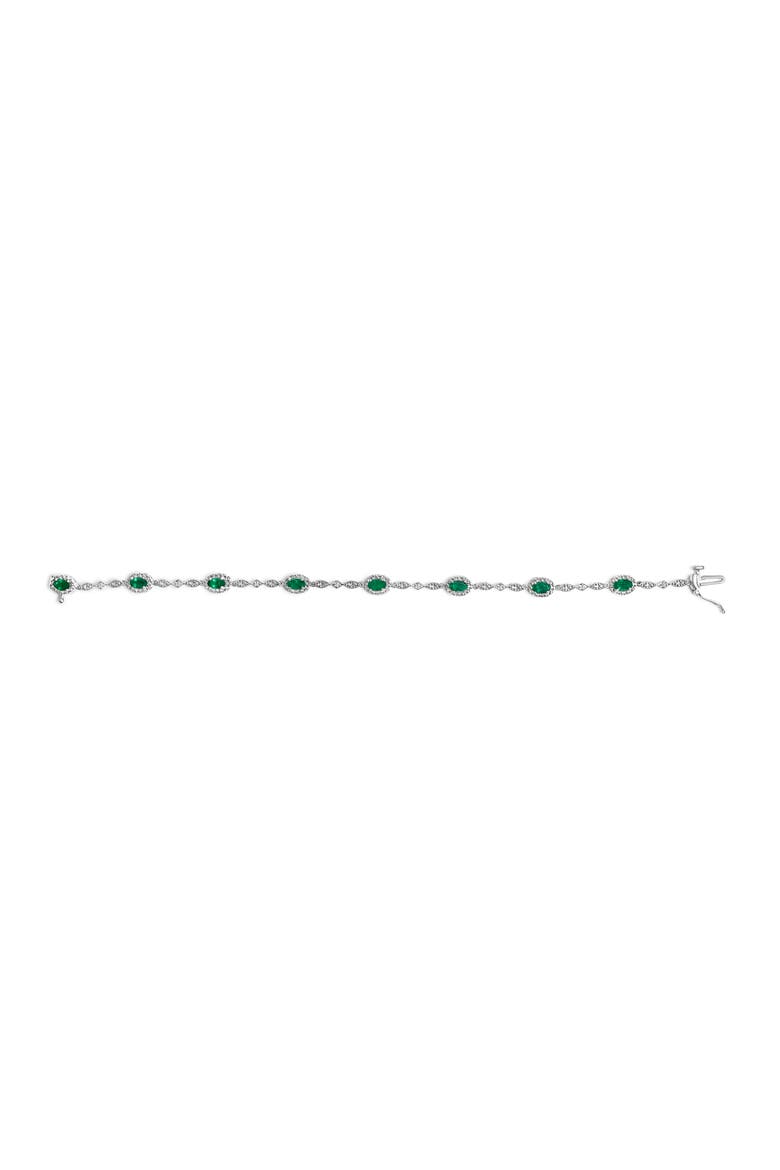 10K White Gold Oval Green Emerald & Diamond Alternating Link Bracelet, Alternate, color, White