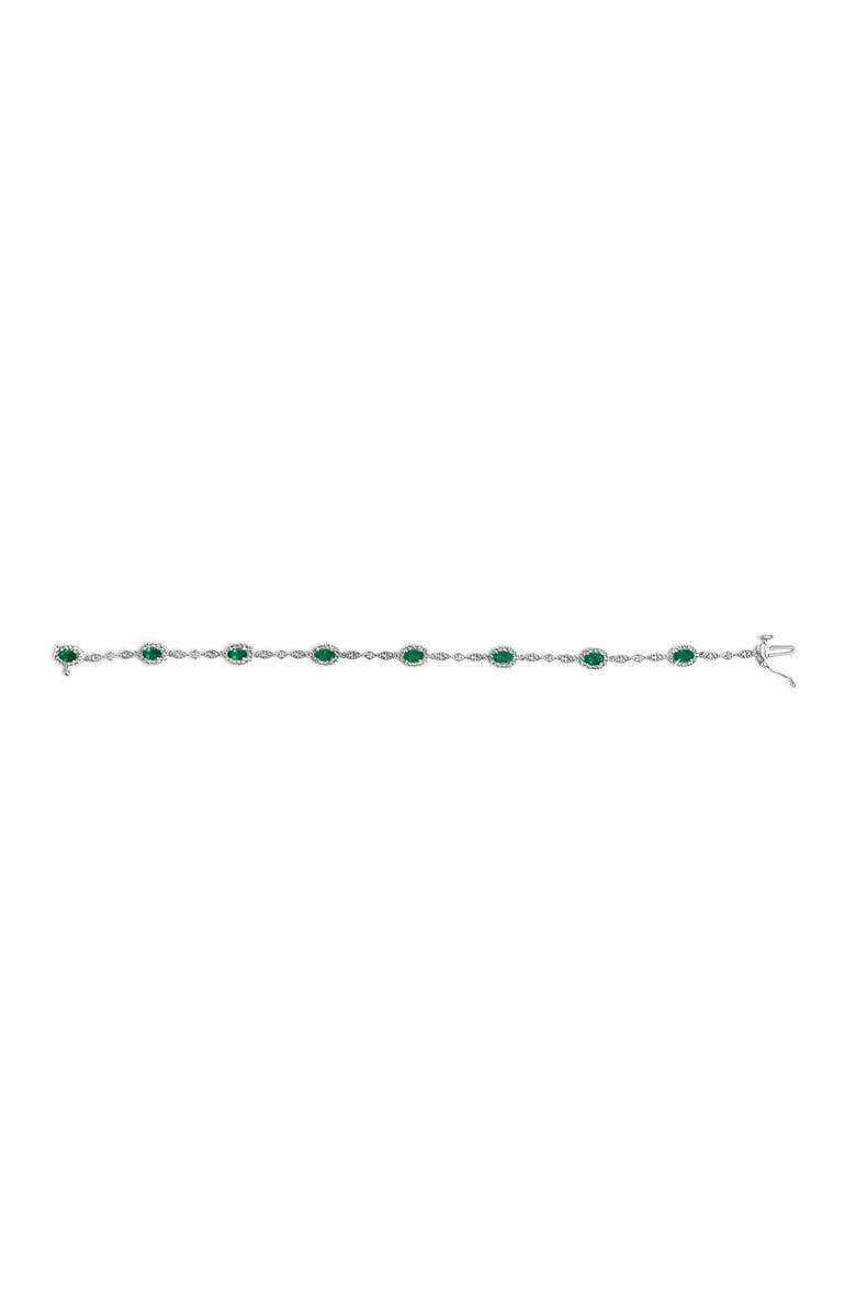 Haus of Brilliance 10K White Gold Oval Green Emerald & Diamond Alternating Link Bracelet, Alternate, color, White