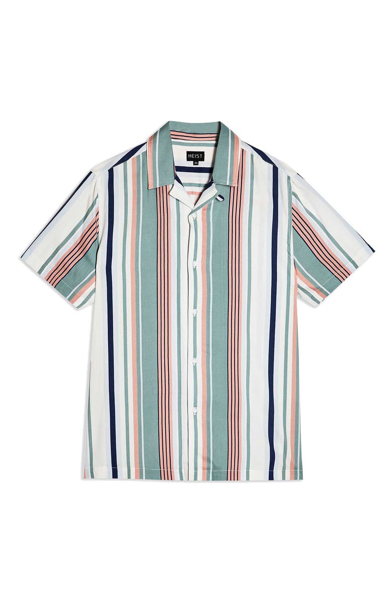 Topman Pastel Stripe Short Sleeve Button-Up Camp Shirt, Main, color,