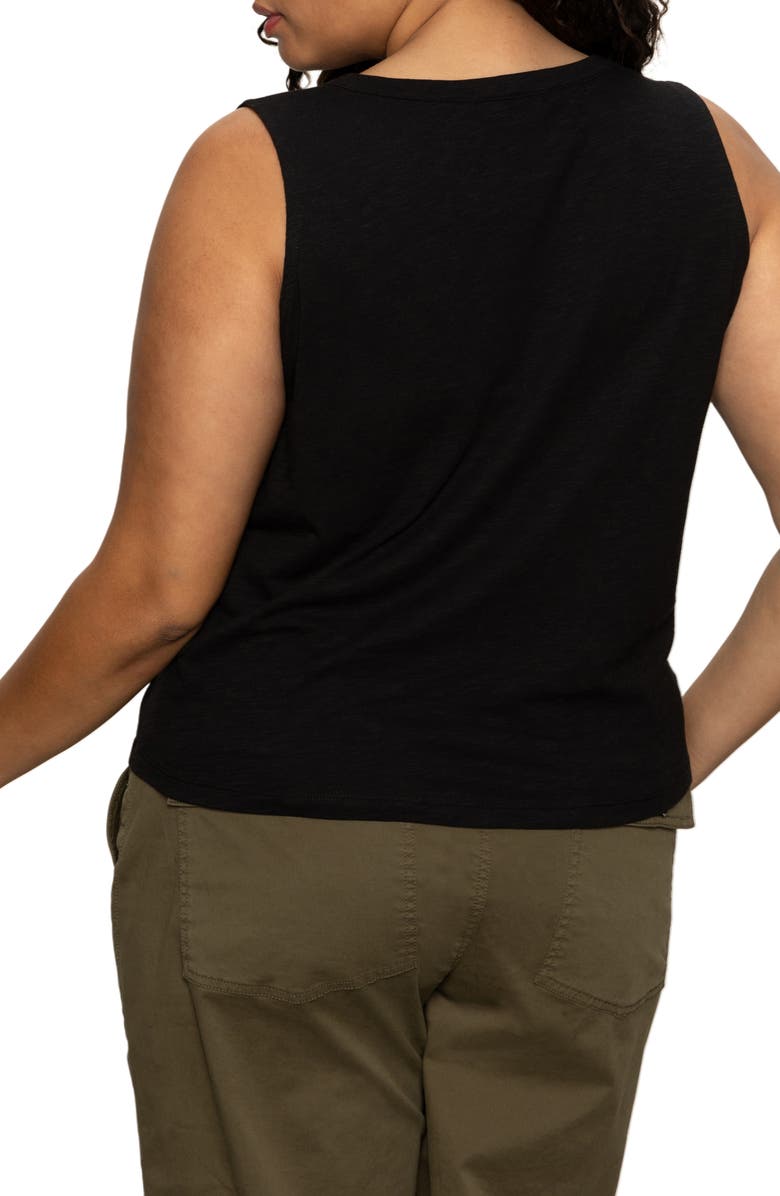 Sanctuary Tie Front Slub Jersey Button-Up Tank, Alternate, color, Black