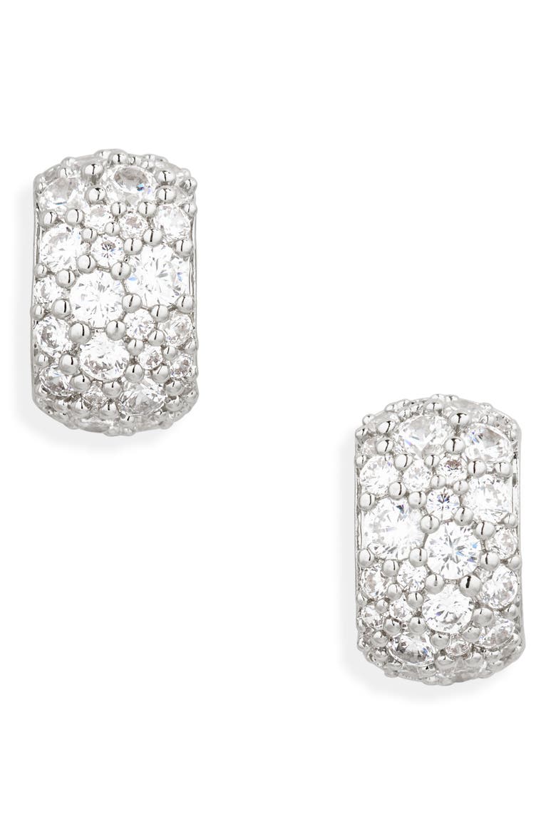 The Perfect Gift Crushed Pave Stud Earrings, Main, color, RHODIUM