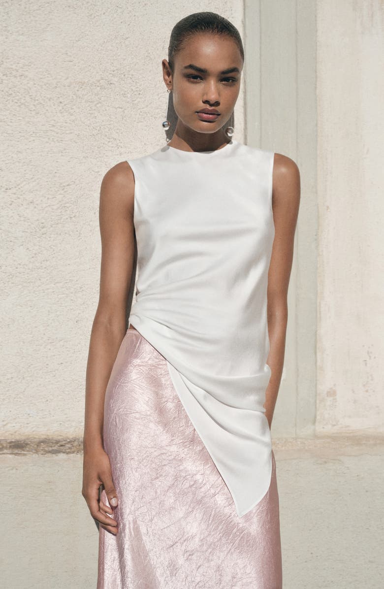 MANGO Crinkled Satin Midi Skirt, Alternate, color, Pastel Pink