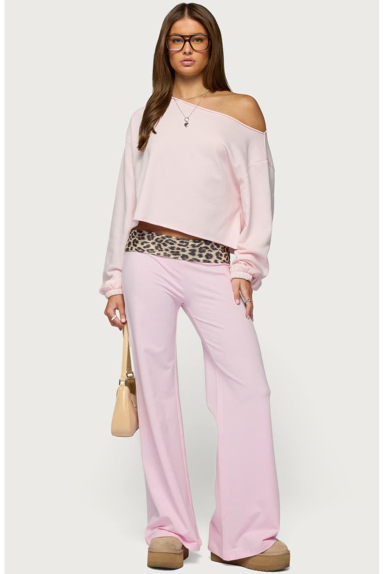 Leopard Print Foldover Waist Wide Leg Pants, Alternate, color, PINK