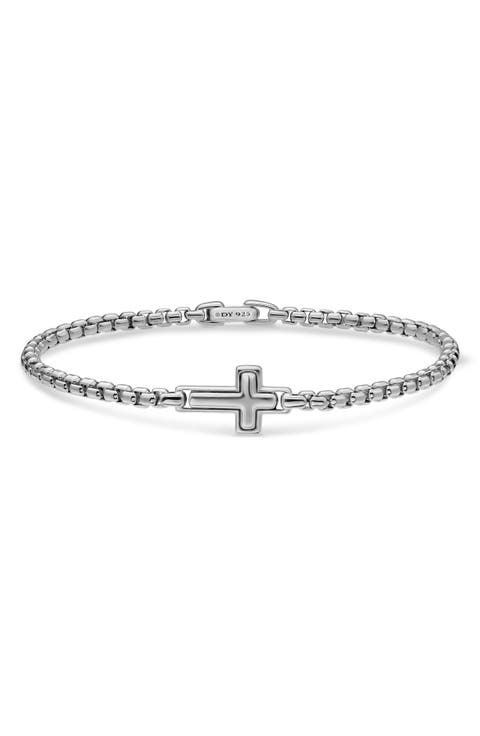 Men's Cross Station Bracelet in Sterling Silver, 3.6mm