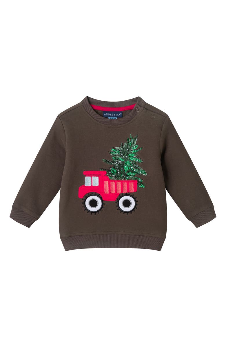 Andy & Evan Christmas Truck Appliqué Sweatshirt & Joggers Set, Alternate, color, Grey Truck