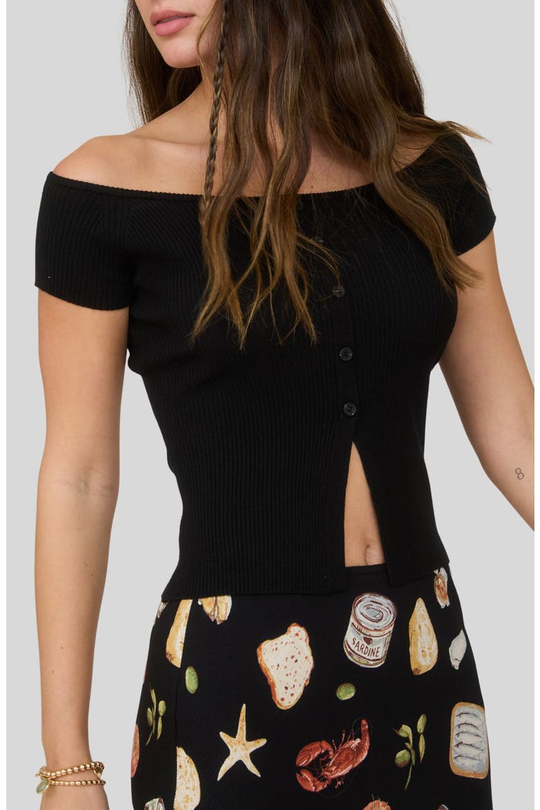 Short Sleeve Button Front Rib Knit Top, Alternate, color, BLACK