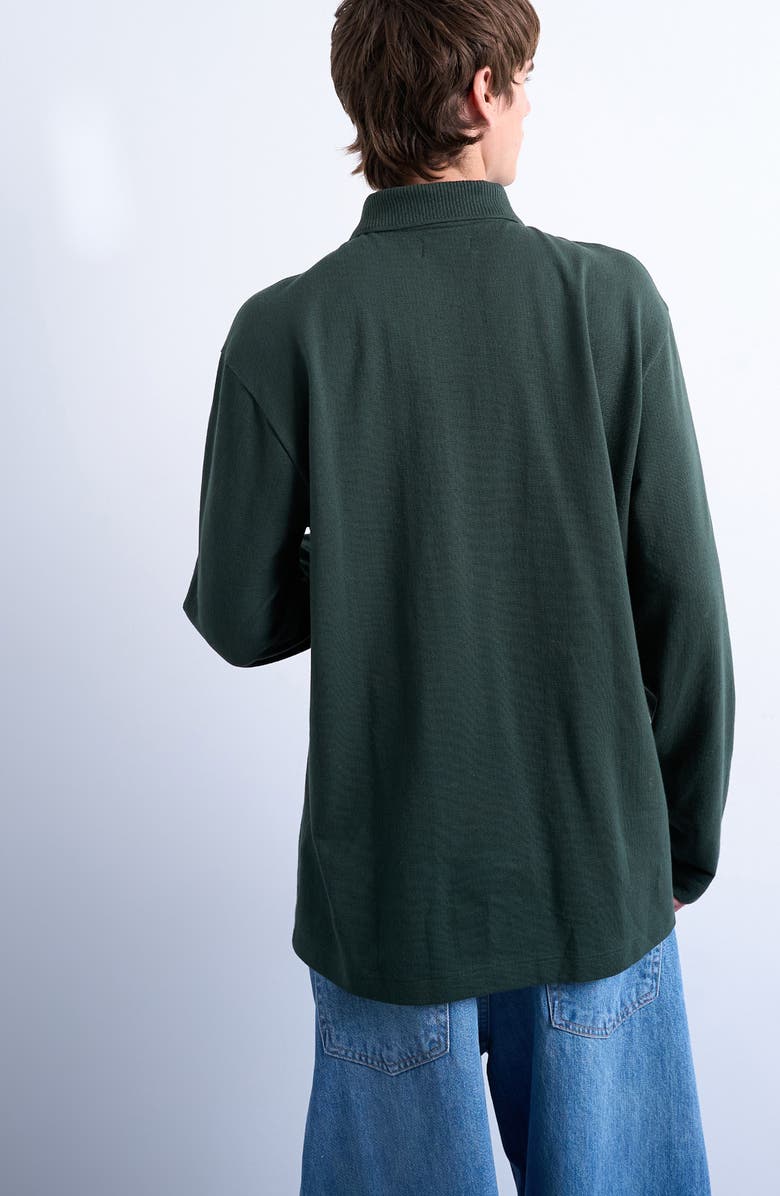 Topman Textured Long Sleeve Polo, Alternate, color, Dark Green
