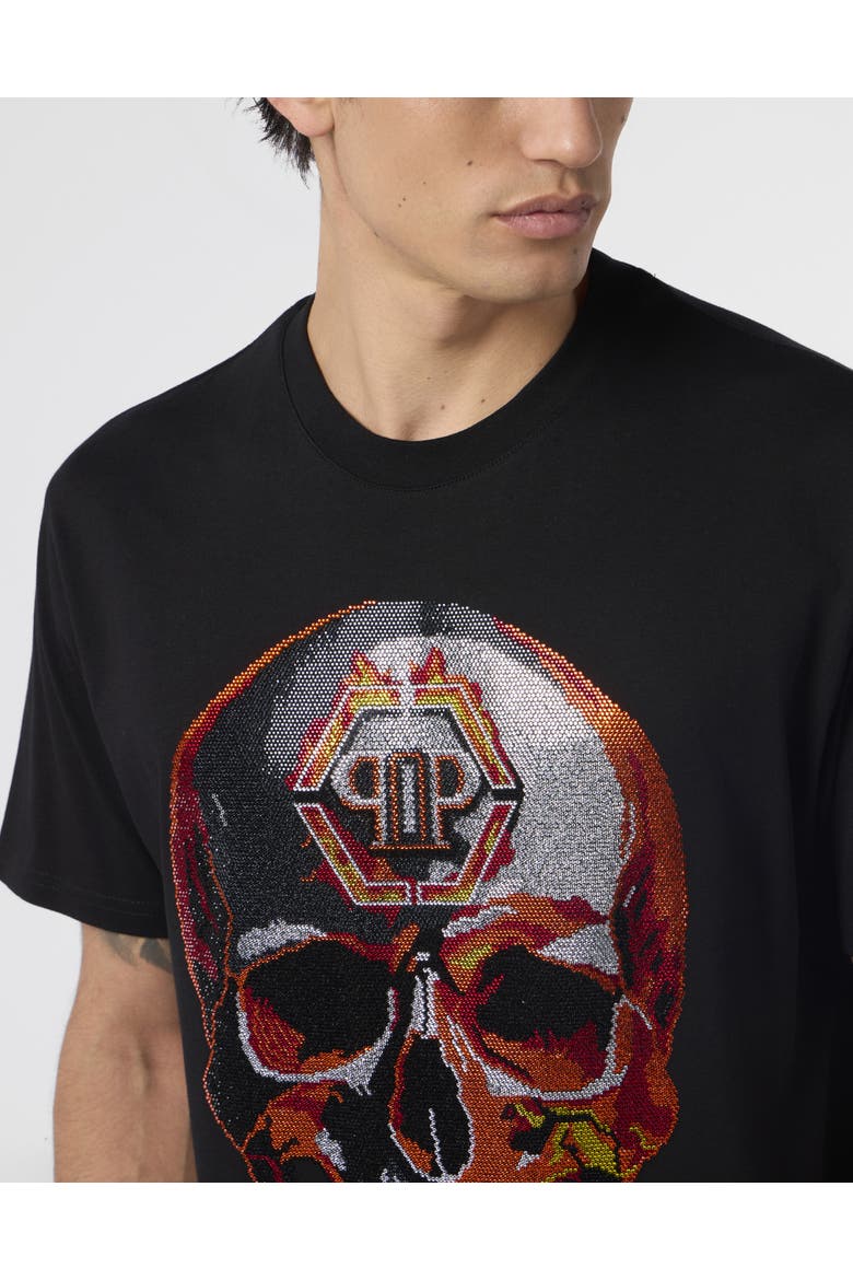 Round Neck T-Shirt Lava Skull Stones Men, Alternate, color, black