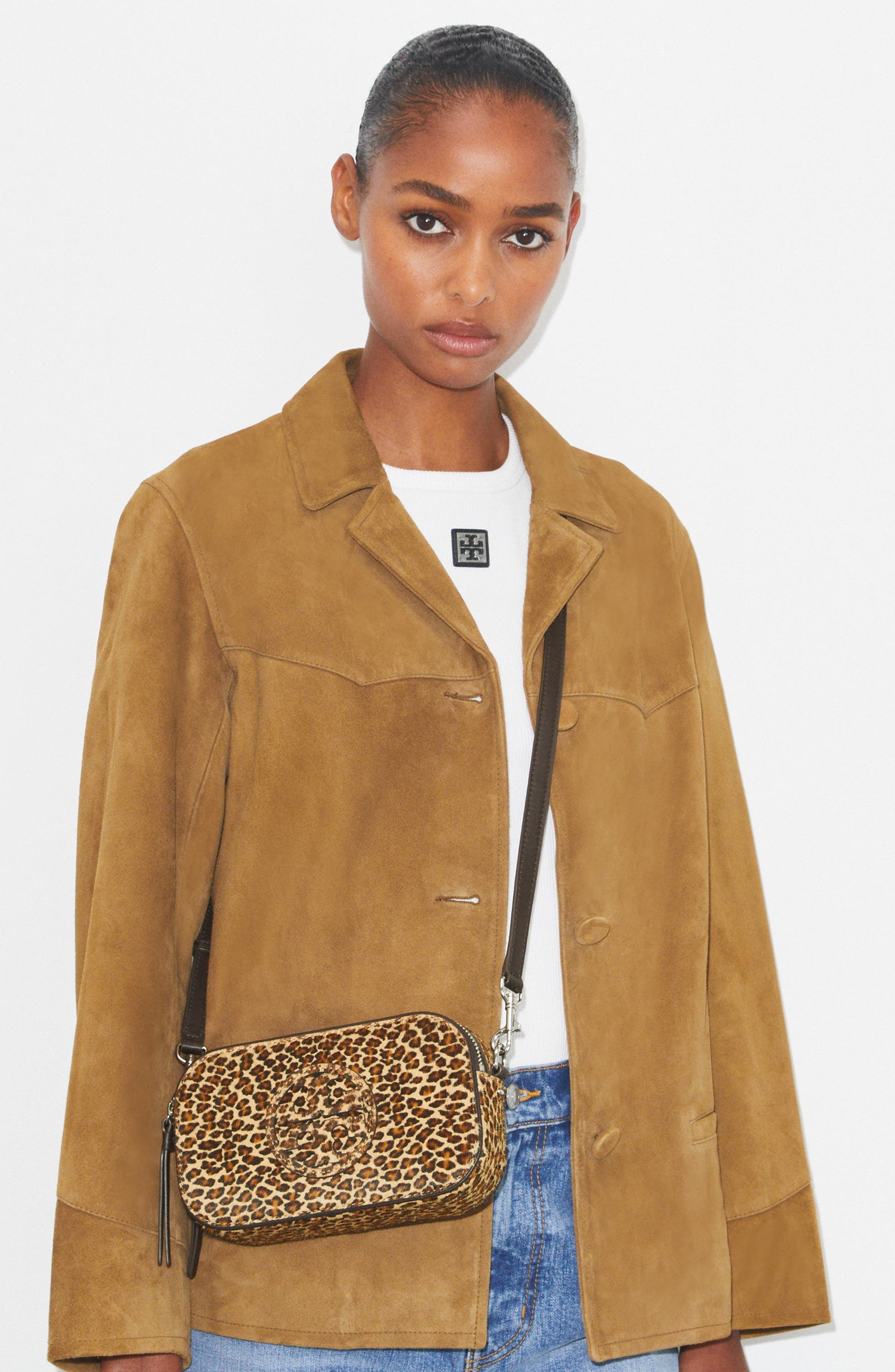 Tory Burch Mini Miller Leopard Print Genuine Calf Hair Crossbody Bag, Alternate, color, Multi