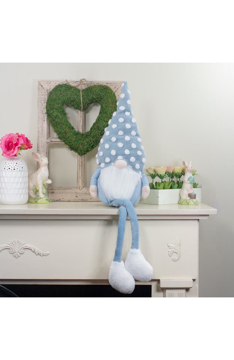 Northlight Sitting Spring Gnome Figure with a Pointy Polka Dot Hat - 34" - Blue and White, Alternate, color, Blue