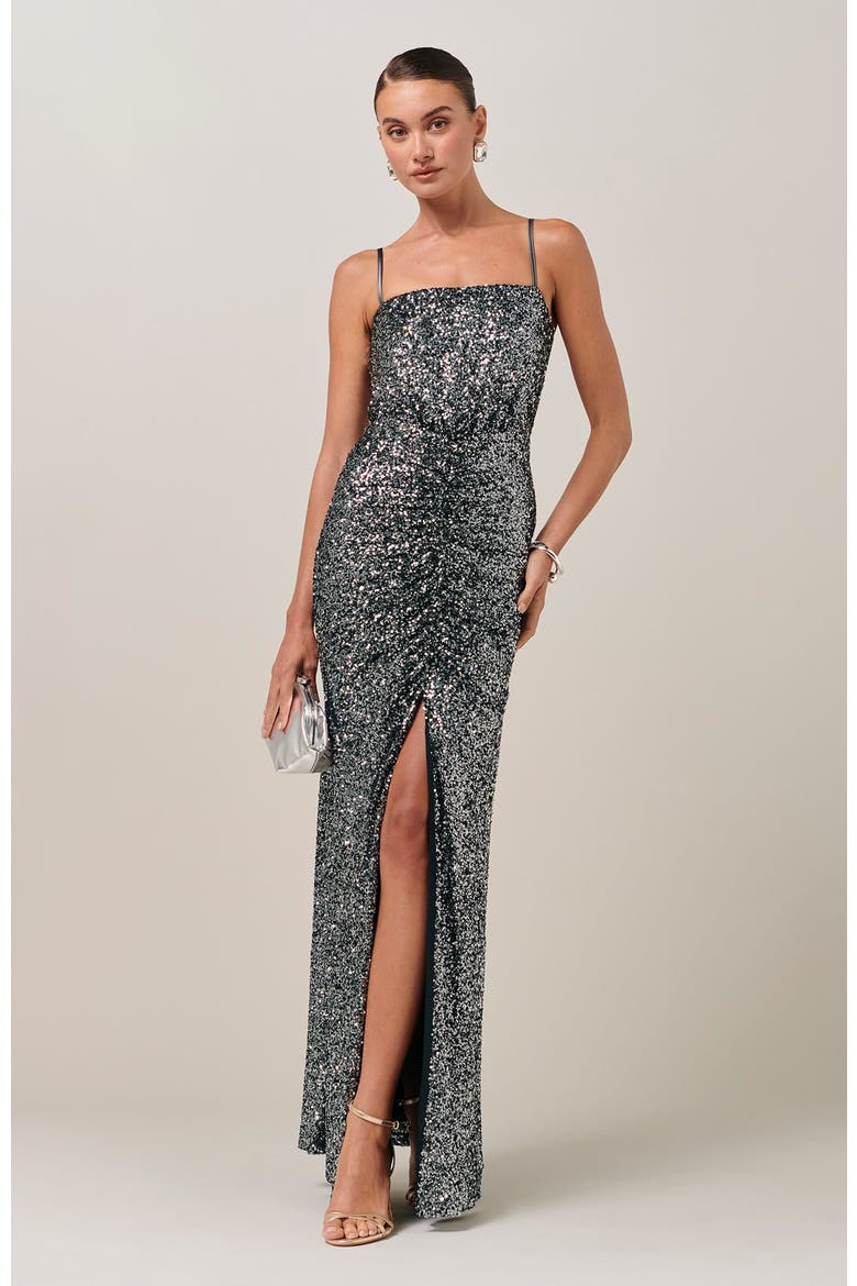 Yasmina Maxi Dress, Alternate, color, Gunmetal Sequin