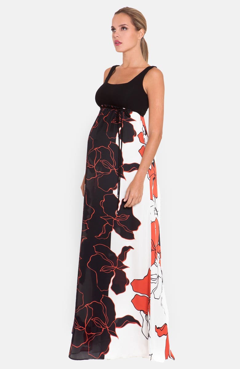 Olian Print Empire Waist Maternity Maxi Dress, Alternate, color, 