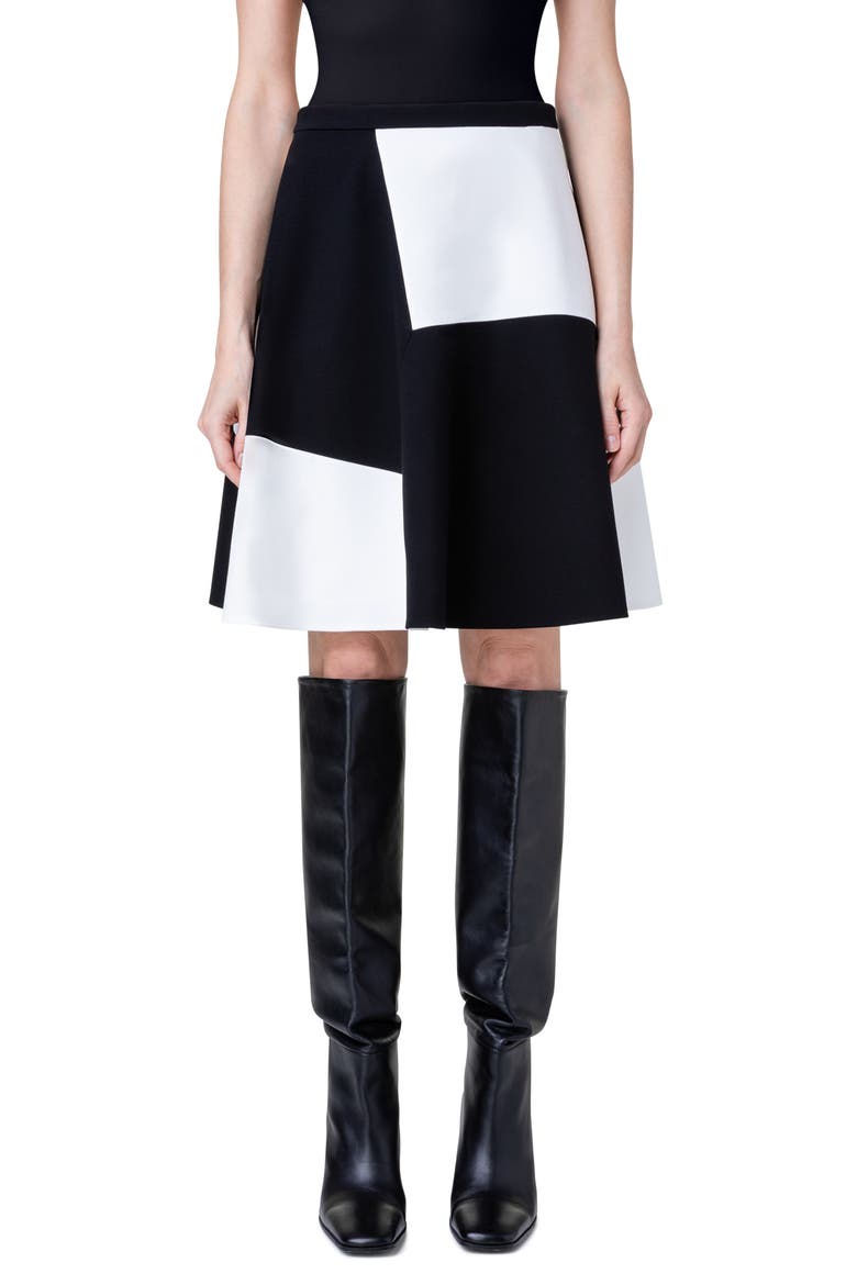 Kaleidoscope Colorblock Jersey A-Line Skirt, Main, color, 009 BLACK-CREAM