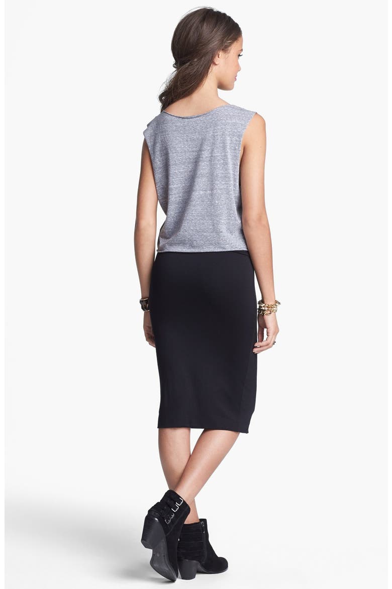 Frenchi® High Waisted Midi Pencil Skirt, Alternate, color, BLACK