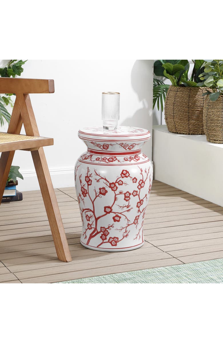JONATHAN Y Cherry Blossom 17.75" Ceramic Garden Stool, Alternate, color, White/Red