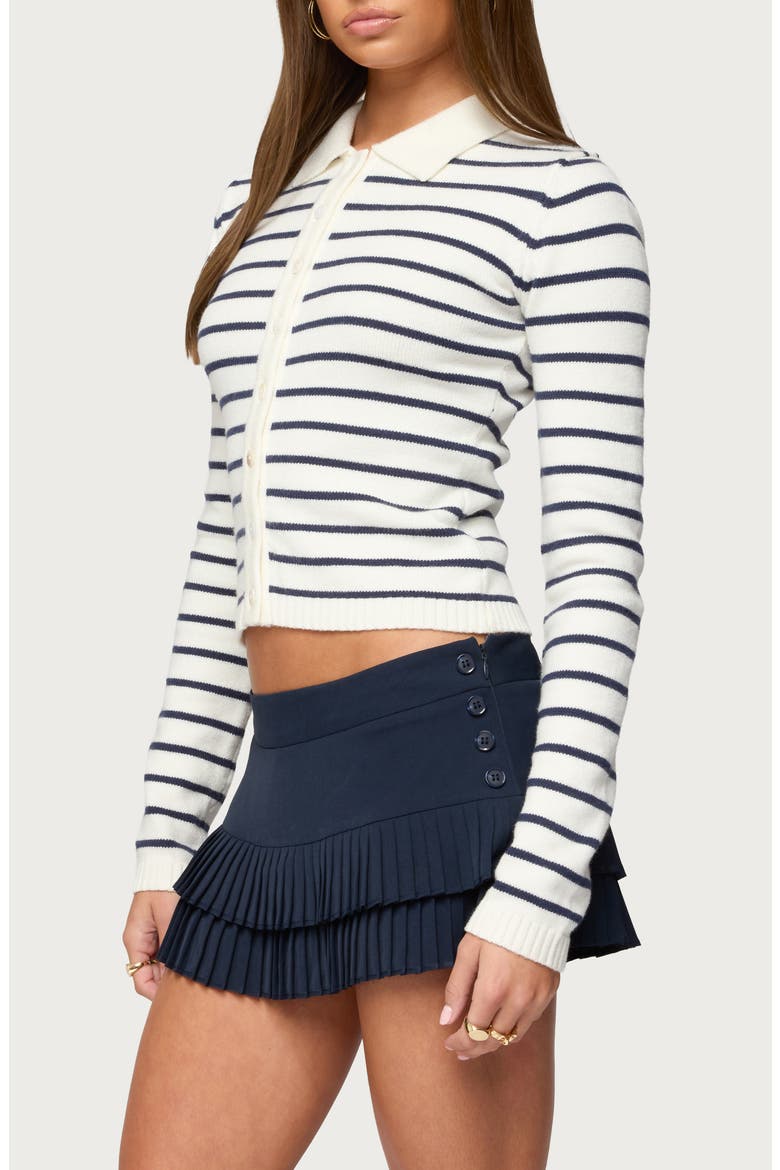 Loreen Stripe Collared Crop Cardigan, Alternate, color, CREAM-AND-NAVY