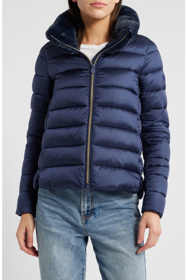 Mei Faux Fur Collar Puffer Jacket, Main, color, BLUE BLACK