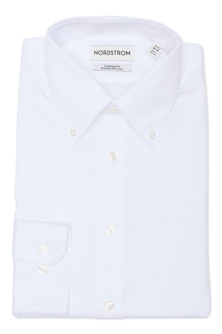 Traditional Fit Non-Iron Cotton Button-Down Dress Shirt, Alternate, color, WHITE