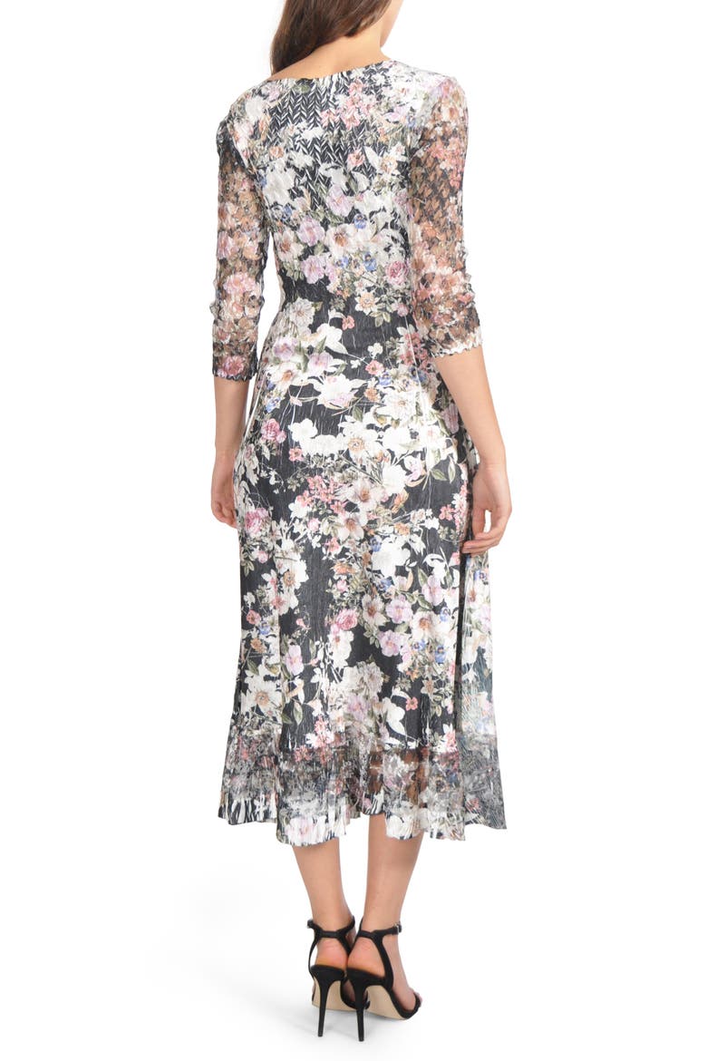 Lace Sleeve Charmeuse Midi Dress, Alternate, color, BLOOMING VINE