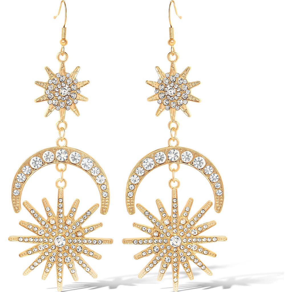 Jessica Simpson Sun Moon And Star Drop Earrings For Women, Gold-tone Statement Earrings With Crystal In Gold