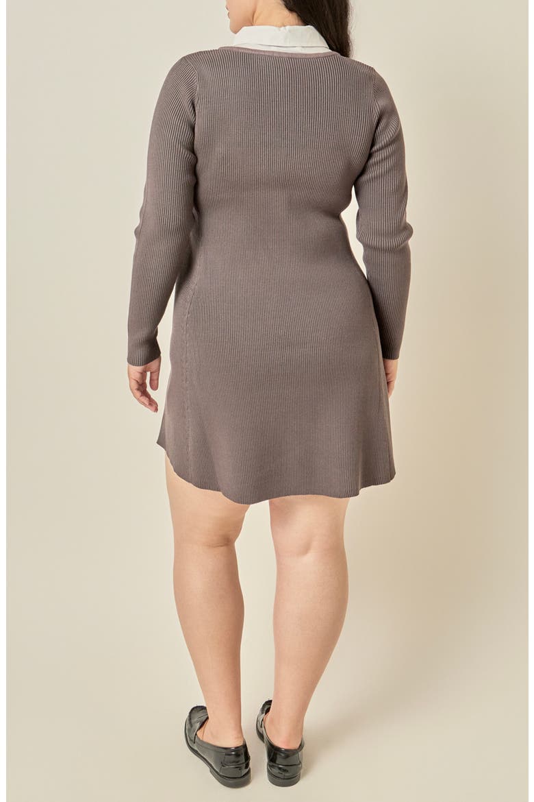 Mixed Media Fit and Flare Sweater Dress, Alternate, color, GREY