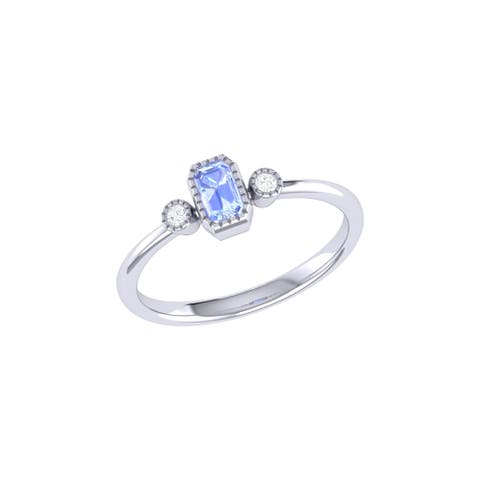Emerald Cut Tanzanite & Diamond Birthstone Ring in 14K Gold