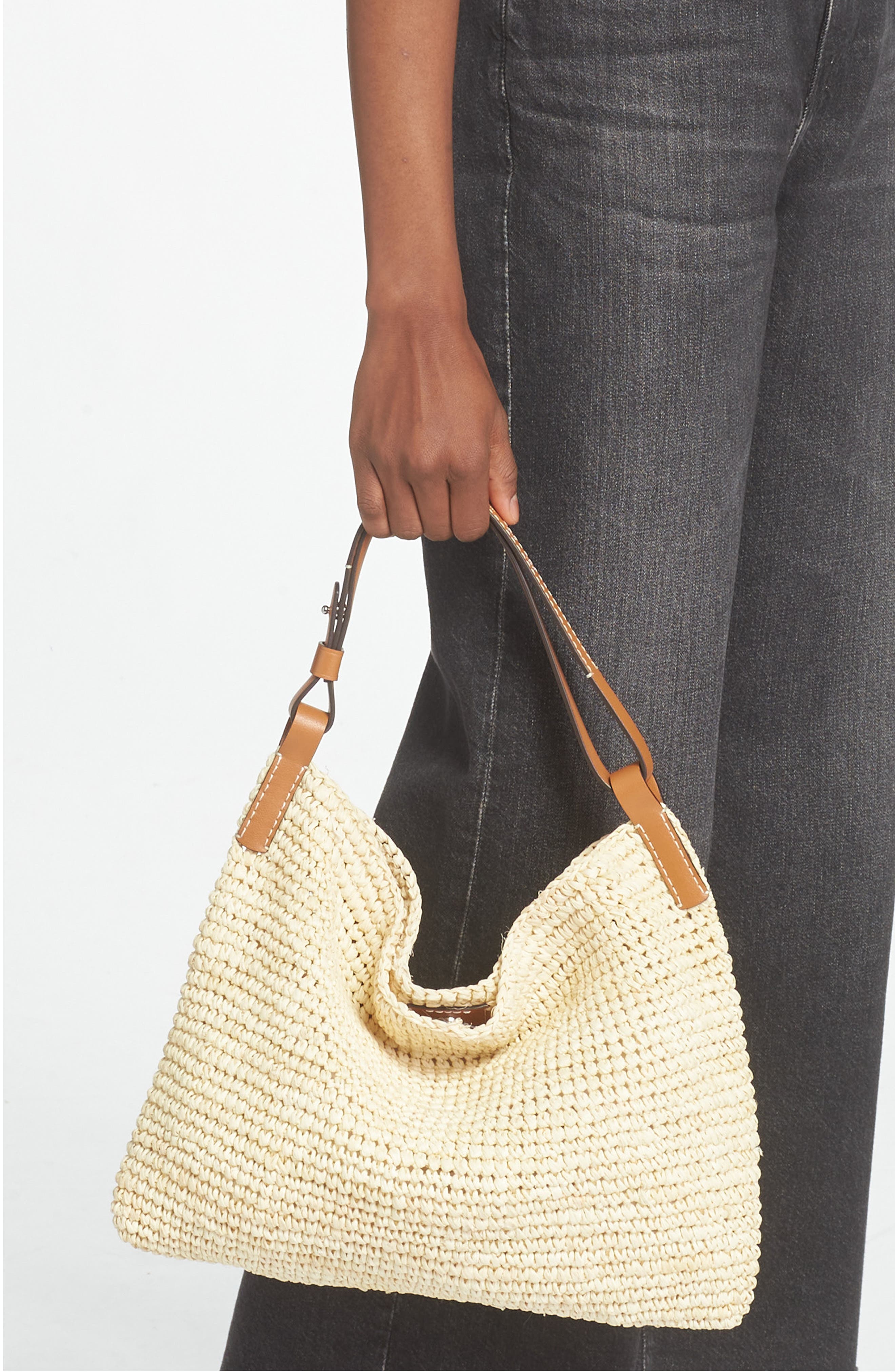 Proenza Schouler White Label Minetta Raffia Shoulder Bag, Alternate, color, 
