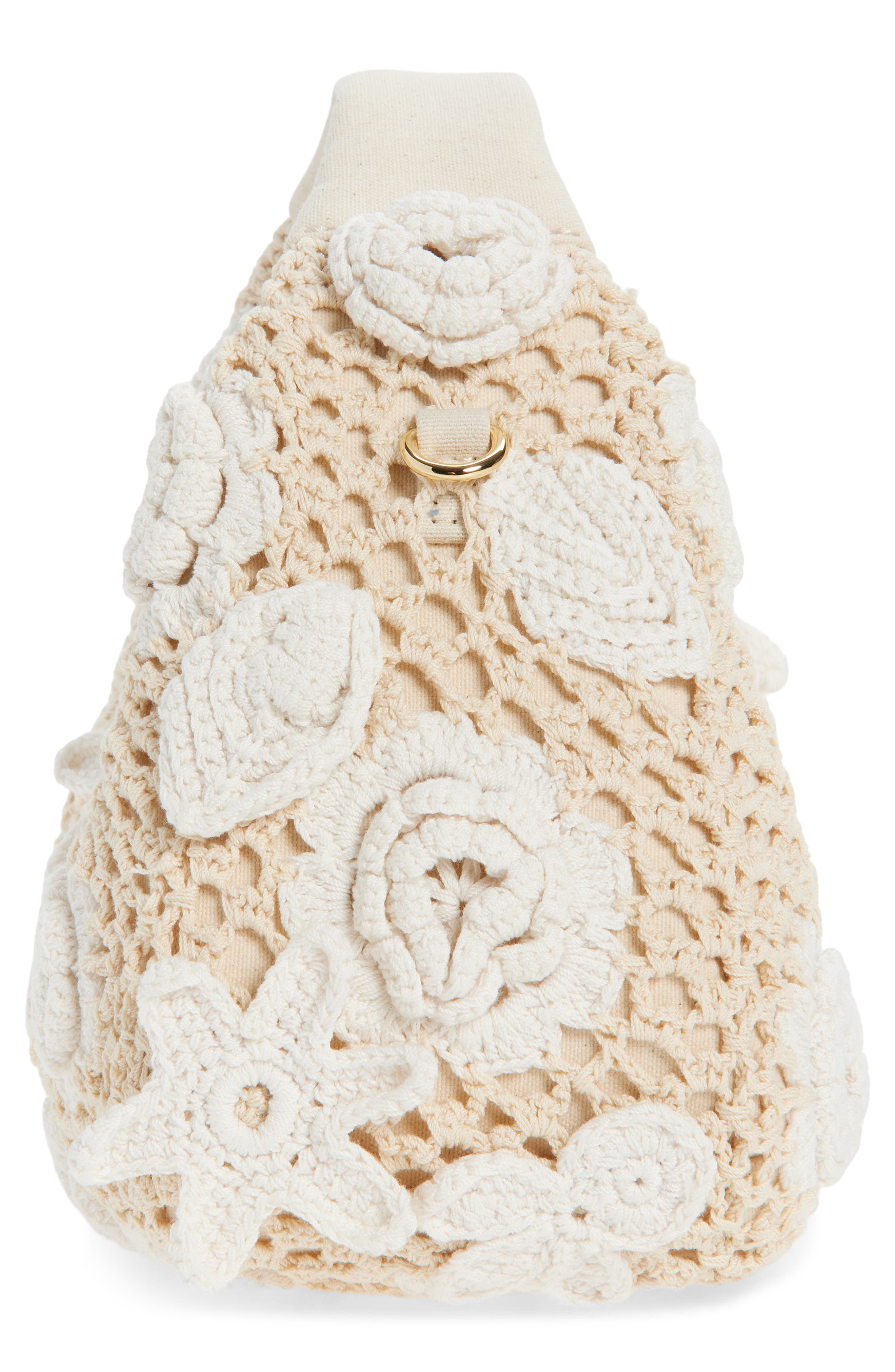 Ganni Mini Crochet Hobo Bag, Alternate, color, Egret