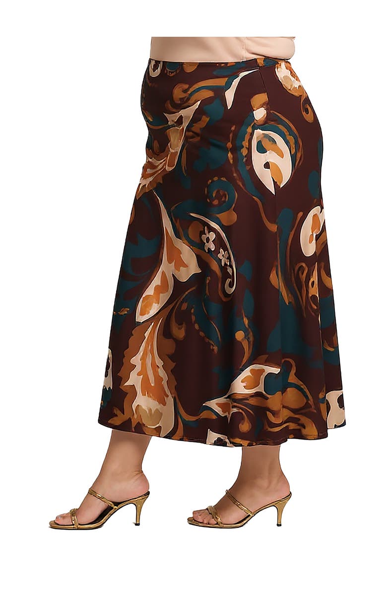 24seven Comfort Apparel Elastic Waist Maxi Skirt Print, Alternate, color, Brown Multi