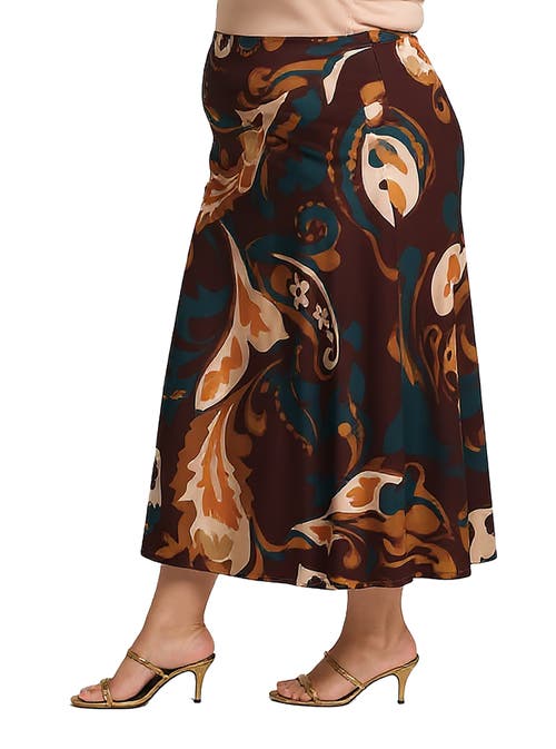 24seven Comfort Apparel Elastic Waist Maxi Skirt Print In Brown