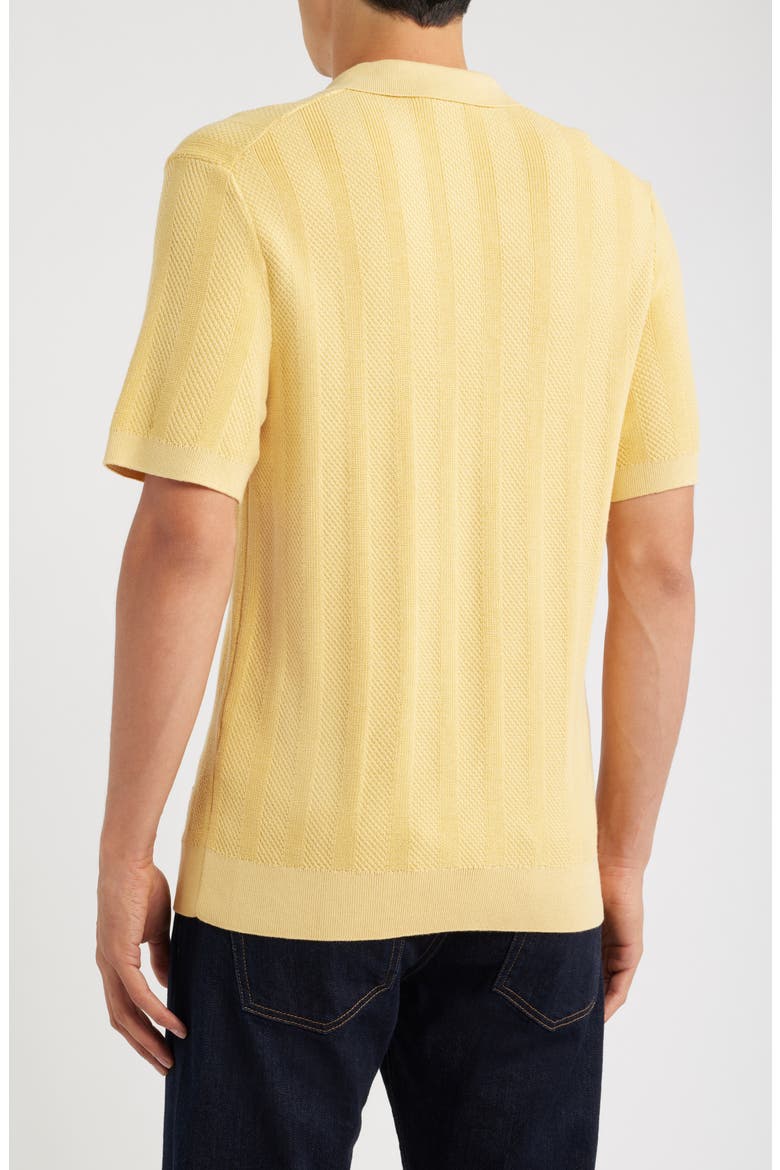 Johnny Collar Basket Stitch Cotton Blend Short Sleeve Sweater, Alternate, color, JOJOBA
