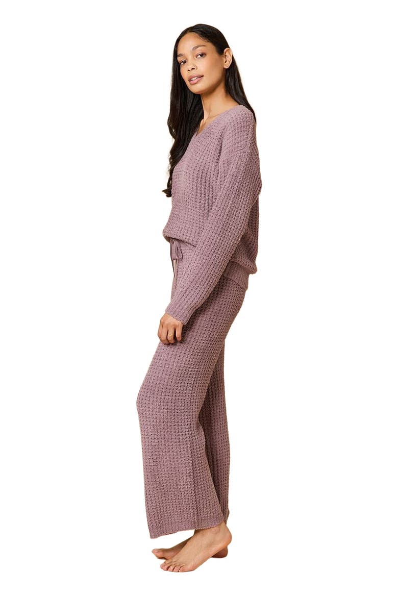 Waffle Marshmallow V-Neck Lounge Set, Alternate, color, Driftwood