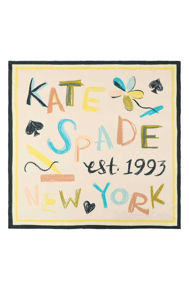 Kate Spade New York scribble silk square scarf, Main, color, Ivory